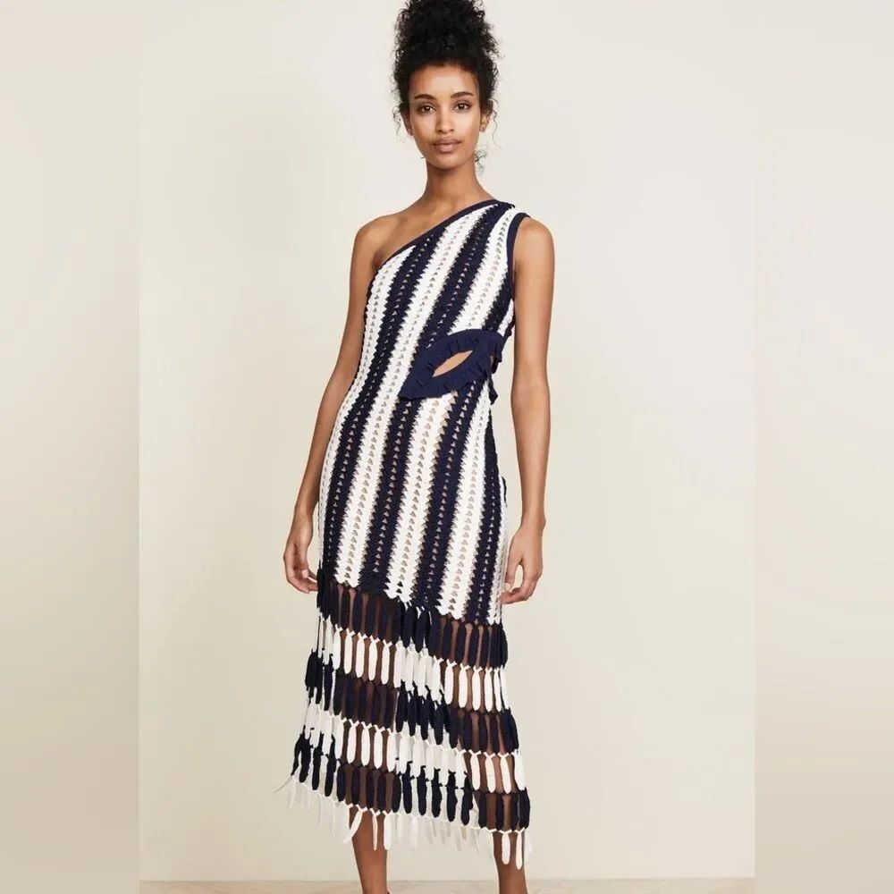 SELF PORTRAIT CROCHET STRIPE MAXI DRESS